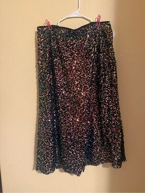 Black Multicolor Sequin A-Line Skirt